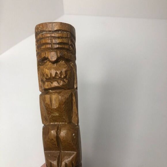 vintage wooden hand carved tiki man hand held bottle opener 9 inches tiki bar - Picture 2 of 7